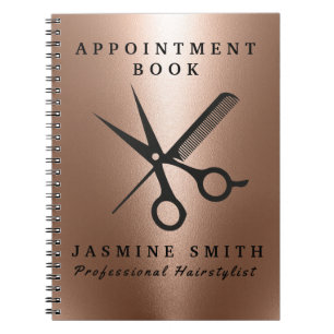 Rose Gold Foil Scissors And Comb Logo Hairstylist Notebook