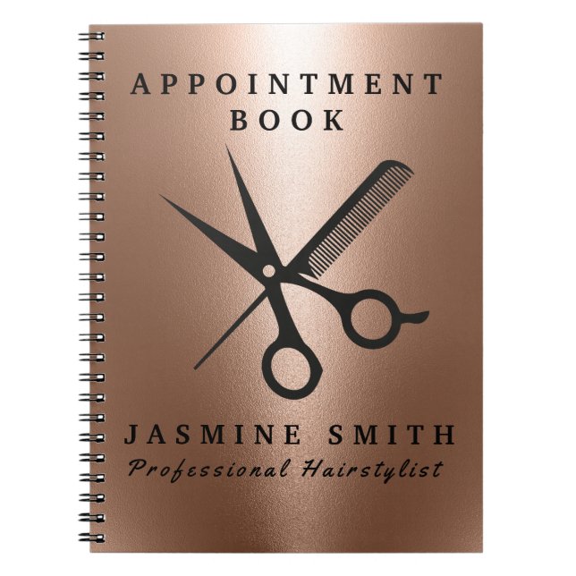 Rose Gold Foil Scissors And Comb Logo Hairstylist Notebook (Front)