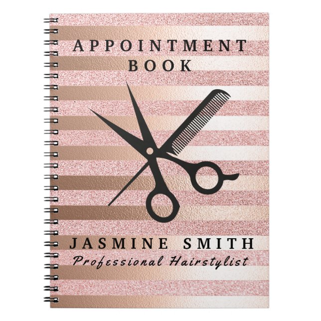Rose Gold Foil Scissors And Comb Logo Hairstylist Notebook (Front)