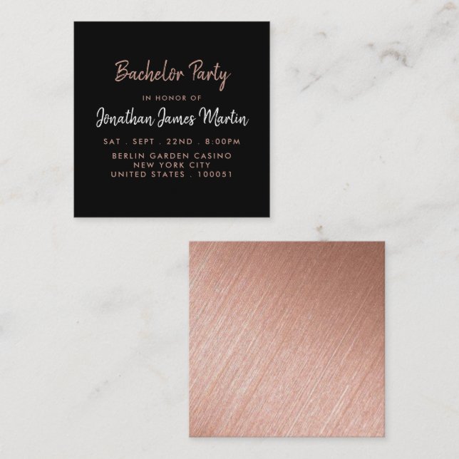 Rose Gold Foil & Script Bachelor Party Ticket (Front/Back)