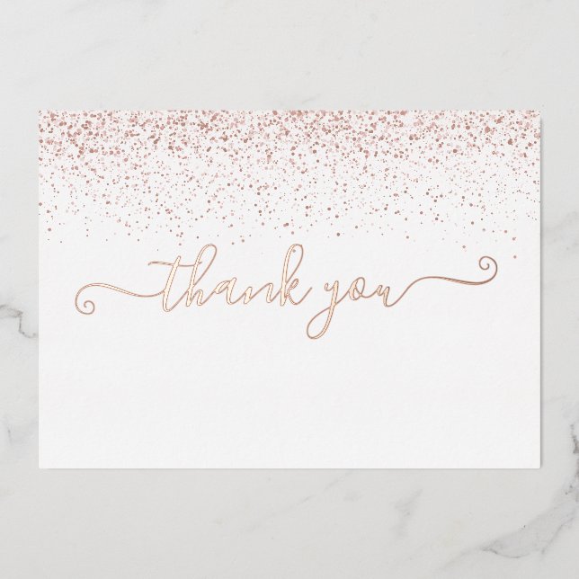Rose Gold Foil Script Glitter Thank You Card (Front)