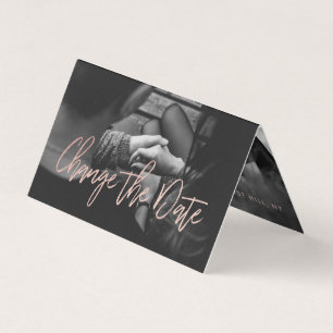 Rose Gold Foil Script Photo Change The Date Card