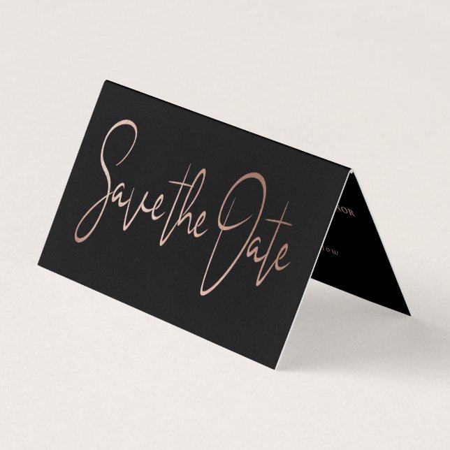 Rose Gold Foil Script Photo Save The Date Card (Front)