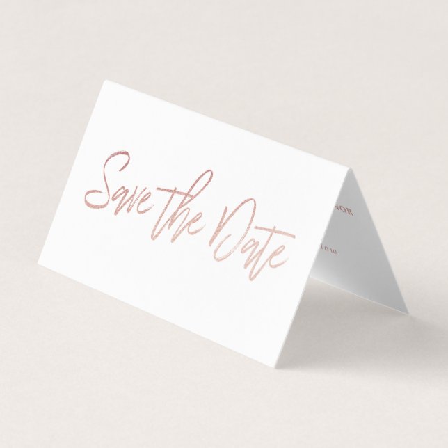 Rose Gold Foil Script Photo Save The Date Card (Front)