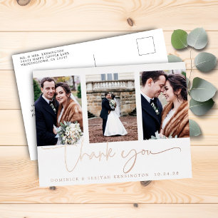 Rose Gold Foil Script Photo Wedding Thank You Invitation Postcard
