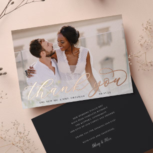 Rose Gold Foil Script Wedding Photo Thank You Card