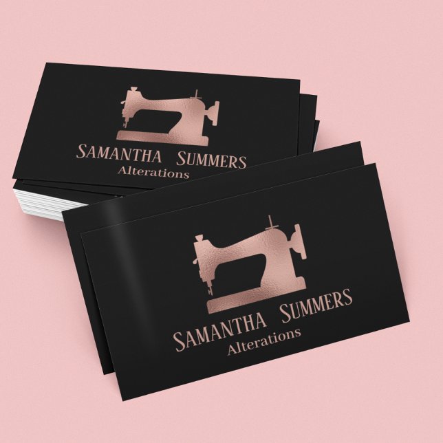 Rose Gold Foil Sewing Machine Alterations Tailor Business Card (Creator Uploaded)