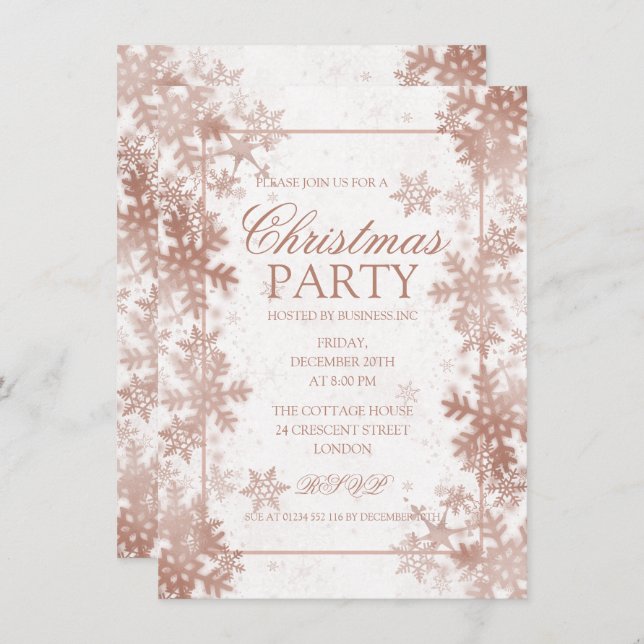 Rose Gold Foil Snowflakes Christmas Party Invitation (Front/Back)