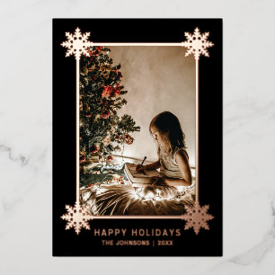 Rose Gold Foil Snowflakes Holidays PHOTO Foil  Foil Holiday Card