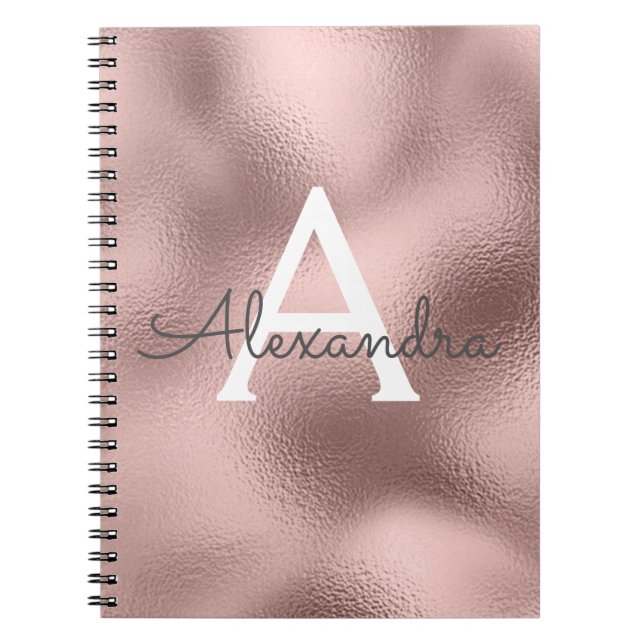 Rose Gold Foil Sparkle Monogram Notebook (Front)