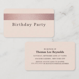 Rose Gold Foil Stripe on Pink Birthday Invitation