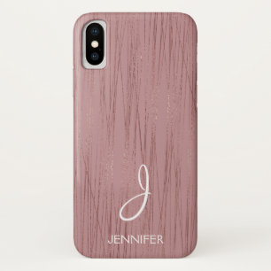 Rose Gold Foil Striped Pattern Monogram iPhone X Case
