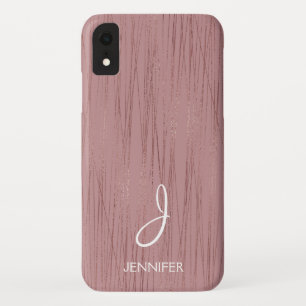 Rose Gold Foil Striped Pattern Monogram iPhone XR Case