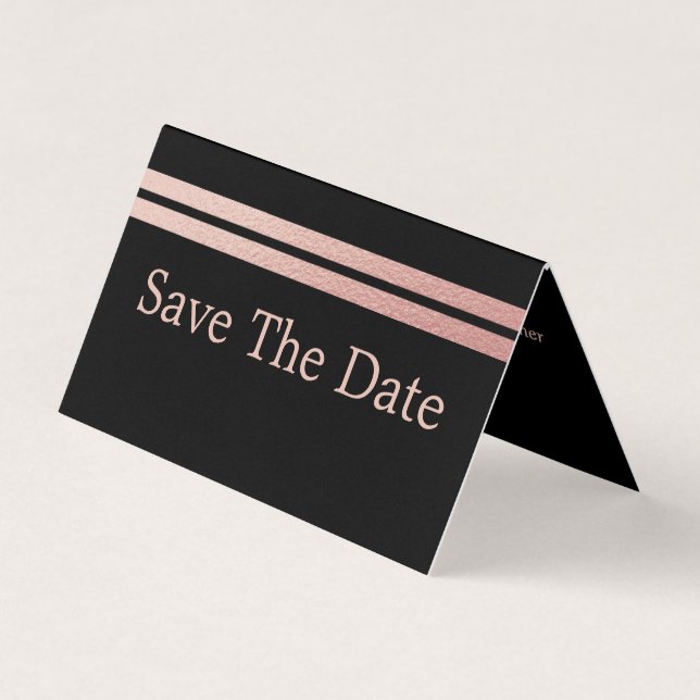 Rose Gold Foil Stripes, Photo Save The Date Card (Front)