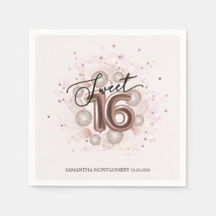 Rose Gold Foil Sweet 16 Bday Balloons Party Pink Napkin