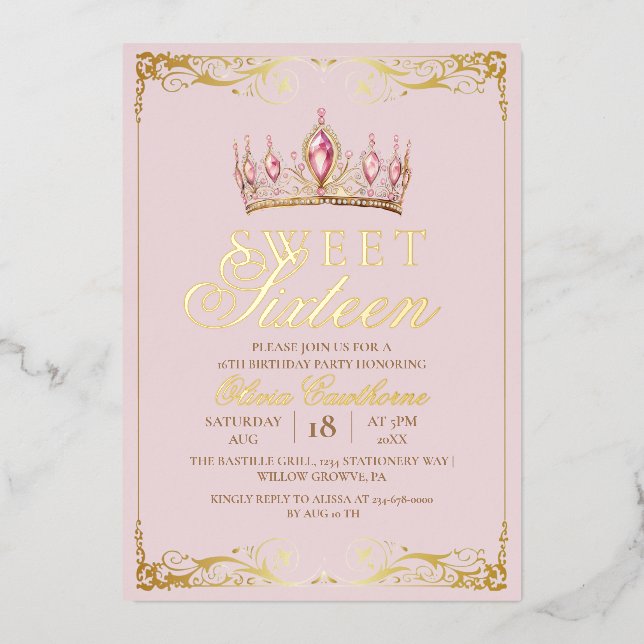  Rose Gold Foil Sweet 16 Elegant Birthday (Front)