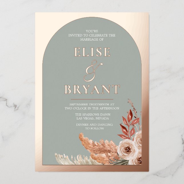 Rose Gold Foil Text Arch Boho Floral Wedding (Front)