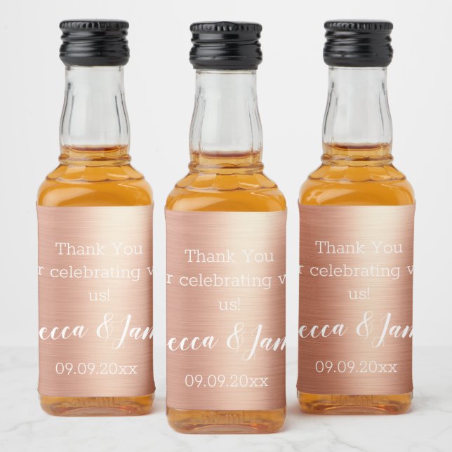 Rose Gold Foil Thank You Wedding Favour Liquor Bottle Label (Bottles)