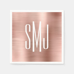 Rose Gold Foil Three Letter Monogram Napkin