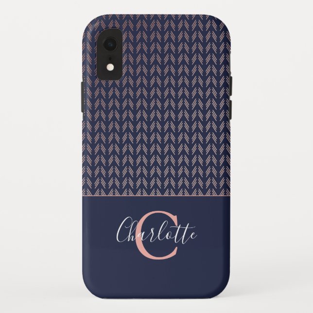 Rose Gold Foil Tribal Boho Navy Blue Monogram Case-Mate iPhone Case (Back)