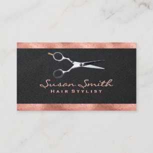 Rose Gold Foil Trim Leather Scissors Business Card