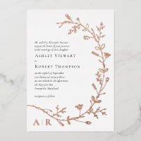 Rose Gold Foil Vine Scroll Wedding Invitation,