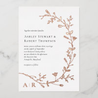 Rose Gold Foil Vine Scroll Wedding Invitation,
