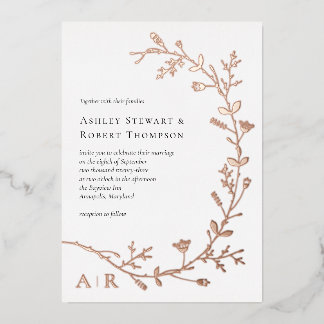Rose Gold Foil Vine Scroll Wedding Invitation,
