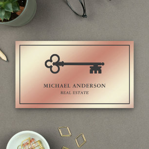 Rose Gold Foil Vintage Antique Key Real Estate Business Card