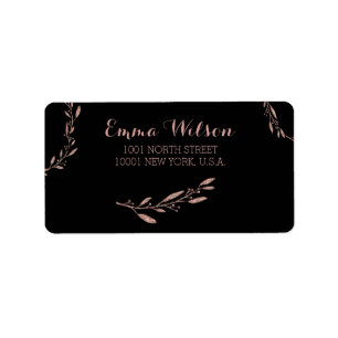 Rose Gold Foil Wedding Address Labels Floral Black