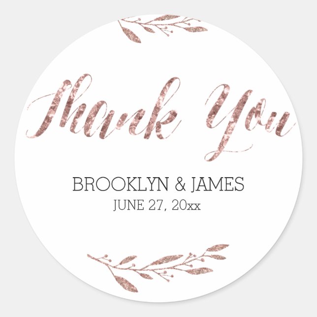 Rose Gold Foil Wedding Favour Stickers Round Flora (Front)
