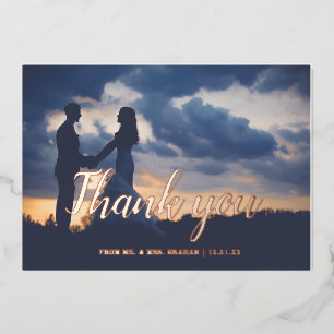 Rose gold foil wedding overlay thank you card