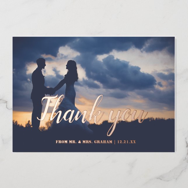 Rose gold foil wedding overlay  thank you card (Front)