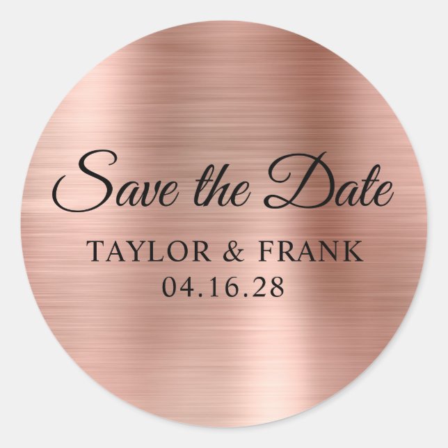 Rose Gold Foil Wedding Save the Date Classic Round Sticker (Front)