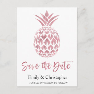 Rose Gold Foil Wedding Save the Date Pineapple Announcement Postcard