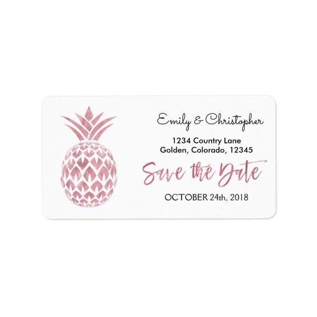 Rose Gold Foil Wedding Save the Date Pineapple Label (Front)