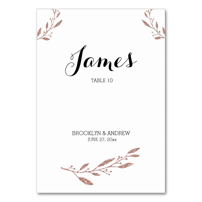 Rose Gold Foil Wedding Table Place Cards Floral (Front)