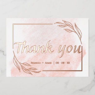 Rose gold foil wedding thank you card