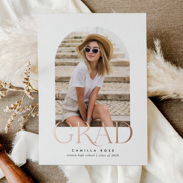 Rose Gold Foil White Modern Minimalist Graduation (Rose Gold Foil White Modern Minimalist Graduation Foil Invitation)