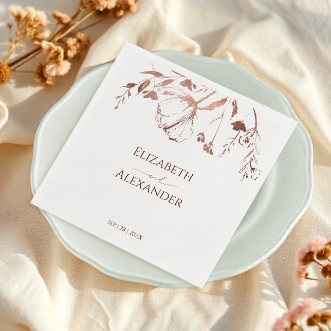 Rose Gold Foil Wildflower Spring Wedding Napkin (Creator Uploaded)