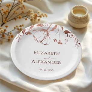 Rose Gold Foil Wildflower Spring Wedding Paper Plate