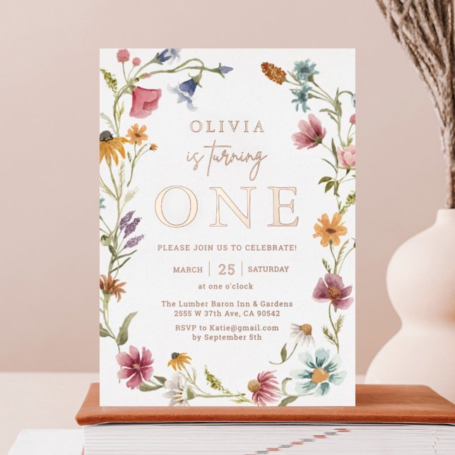 Rose Gold Foil Wildflower Theme Girl 1st Birthday (Creator Uploaded)
