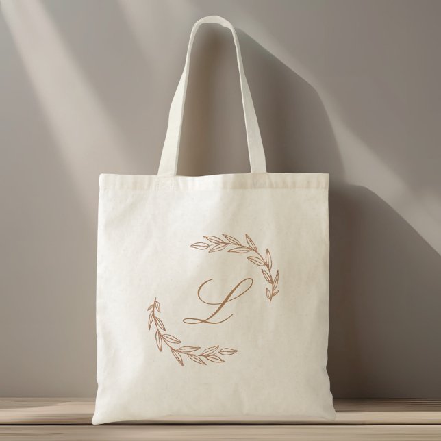 Rose Gold Foliage Wreath Monogram Tote Bag (Creator Uploaded)