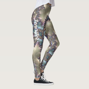 Rose Gold Fractal Pattern Custom Name Leggings