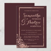 Rose gold frame burgundy confetti wedding