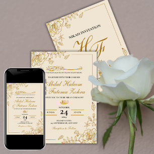 Rose Gold Frame Elegant White Paper Modern Nikah Invitation