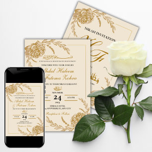 Rose Gold Frame Elegant White Paper Modern Nikah Invitation