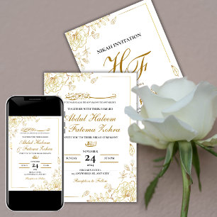 Rose Gold Frame Elegant White Paper Modern Nikah Invitation