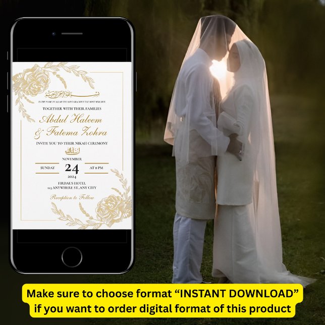 Rose Gold Frame Elegant White Paper Modern Nikah Invitation (Creator Uploaded)