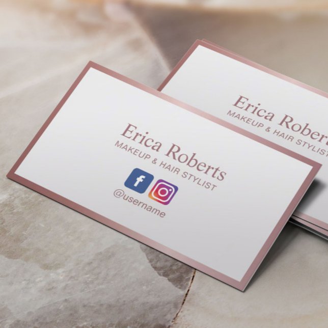 Rose Gold Frame Minimalist Makeup Hair Stylist Business Card (Creator Uploaded)